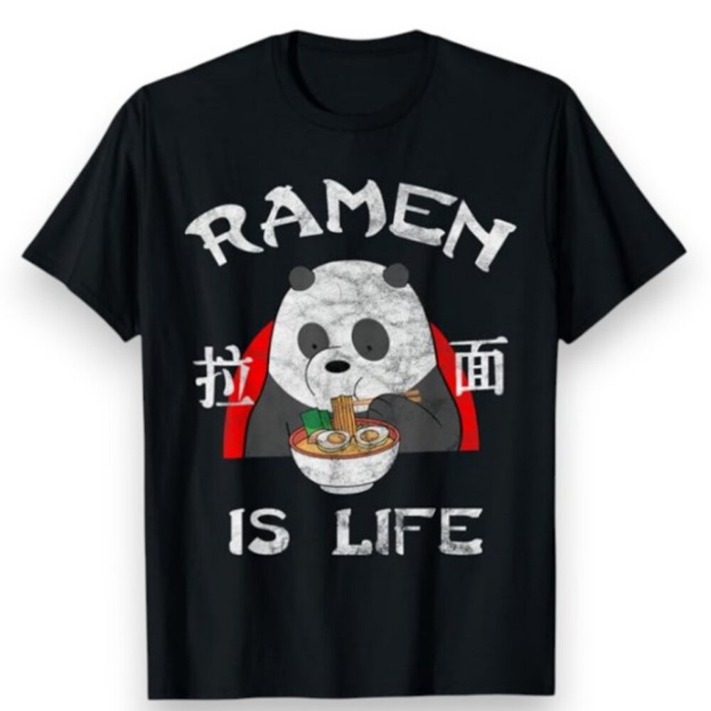 Cartoon Network We Bare Bears black Ramen Is Life unisex t-shirt size L
